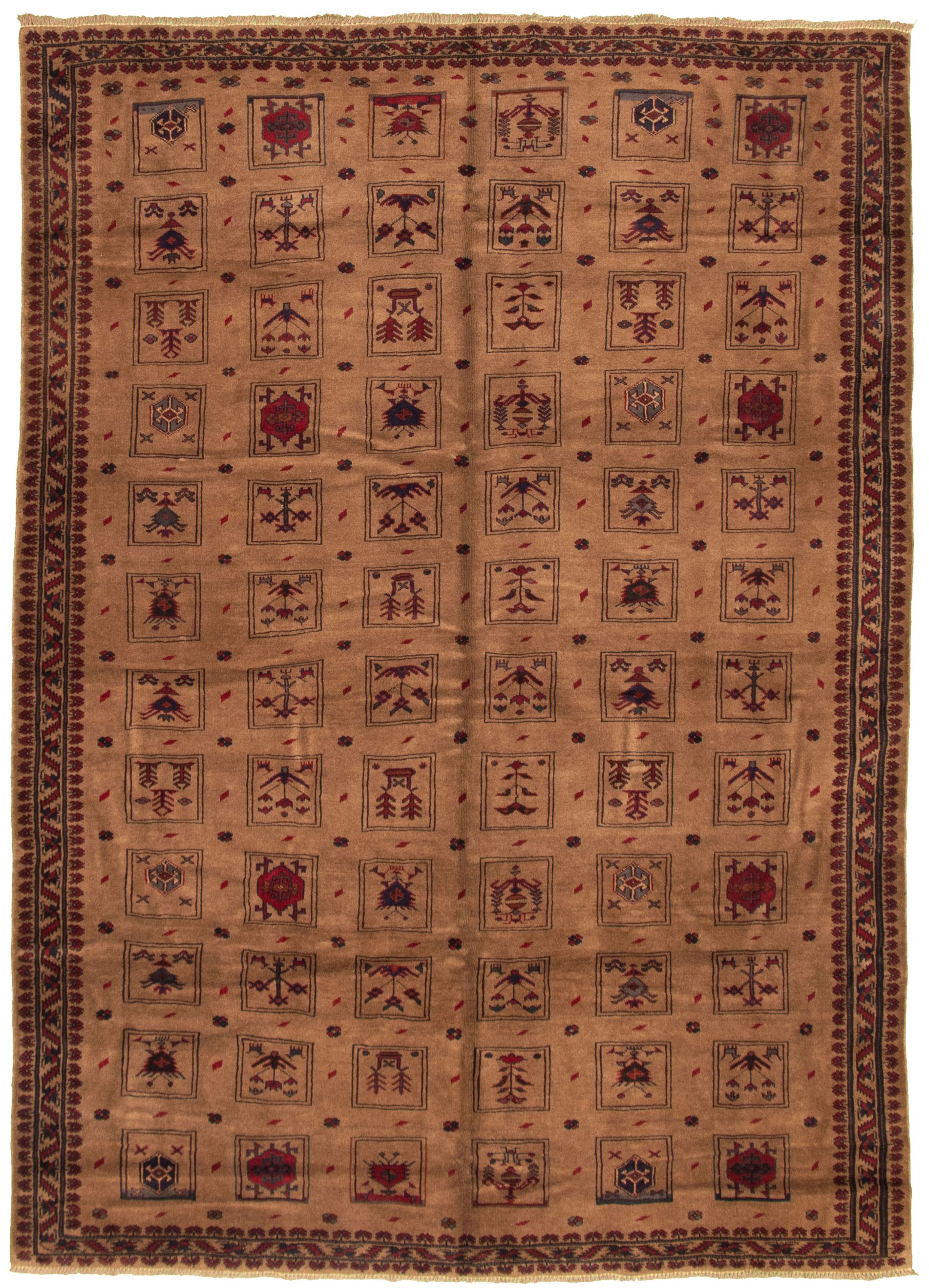 Hand-knotted Rizbaft Tan Wool Rug 6'7" x 9'2"  Size: 6'7" x 9'2"  