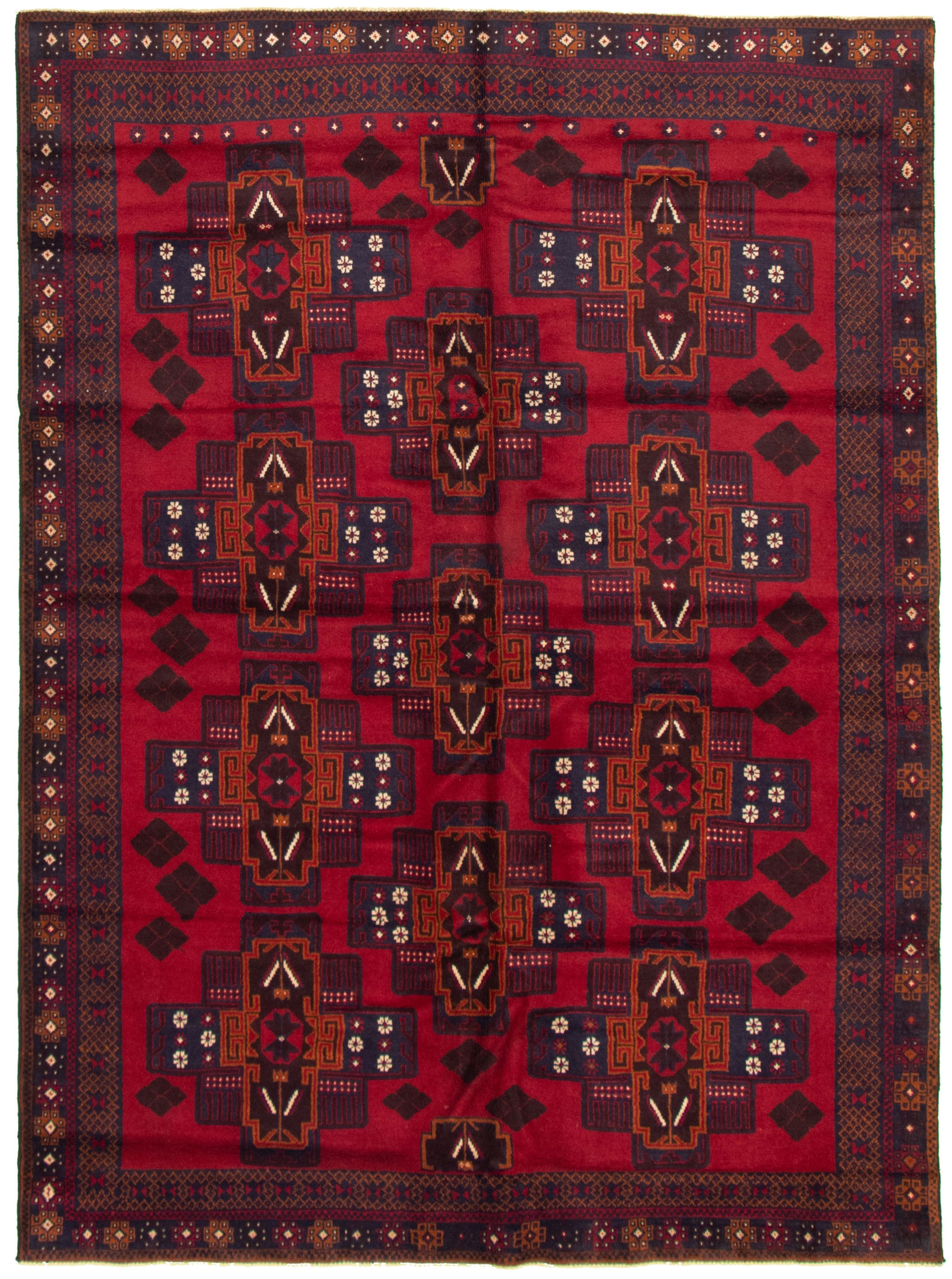 Hand-knotted Teimani Red Wool Rug 6'5" x 8'10" Size: 6'5" x 8'10"  