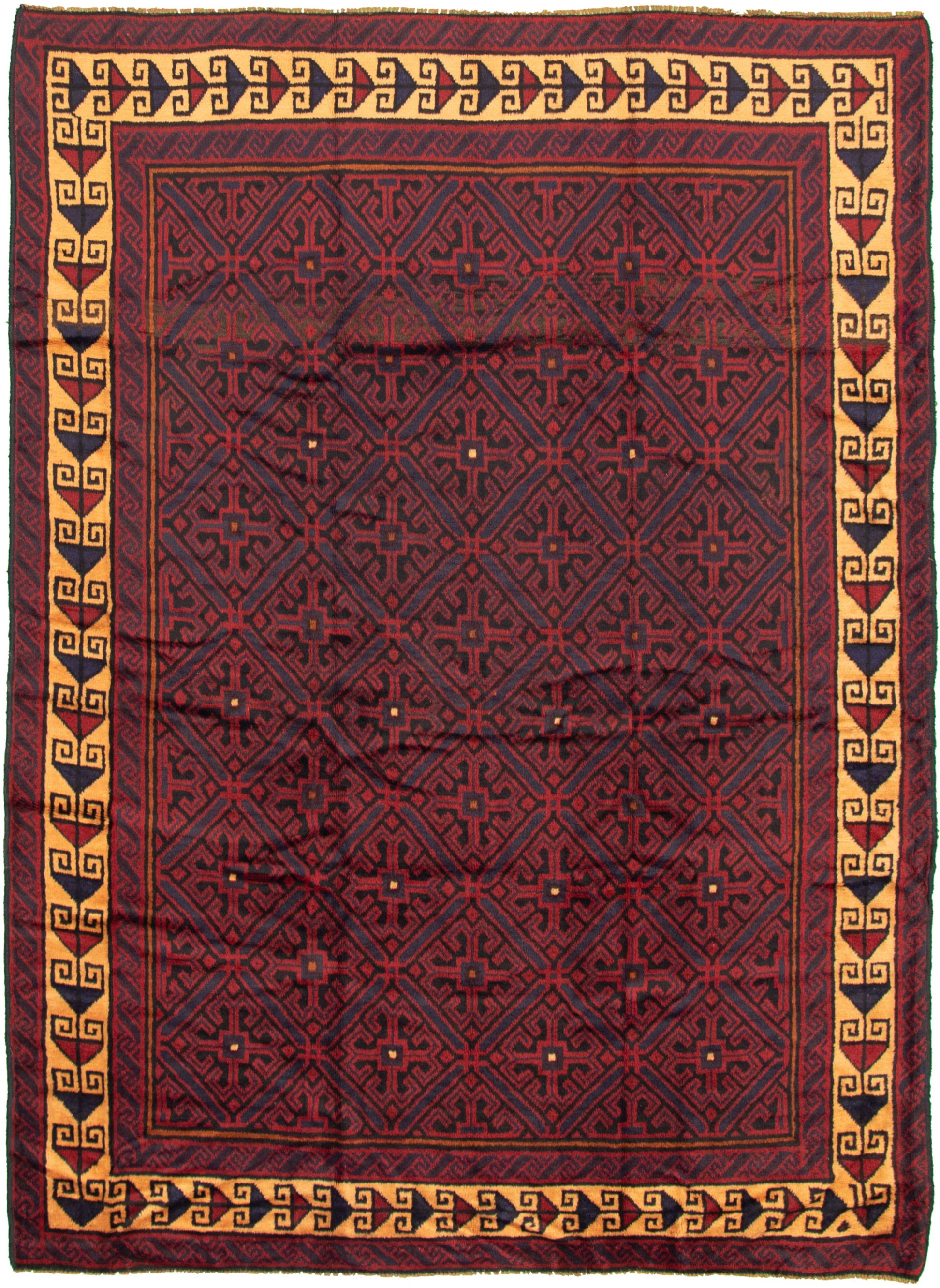 Hand-knotted Akhjah Red Wool Rug 6'9" x 9'2" Size: 6'9" x 9'2"  