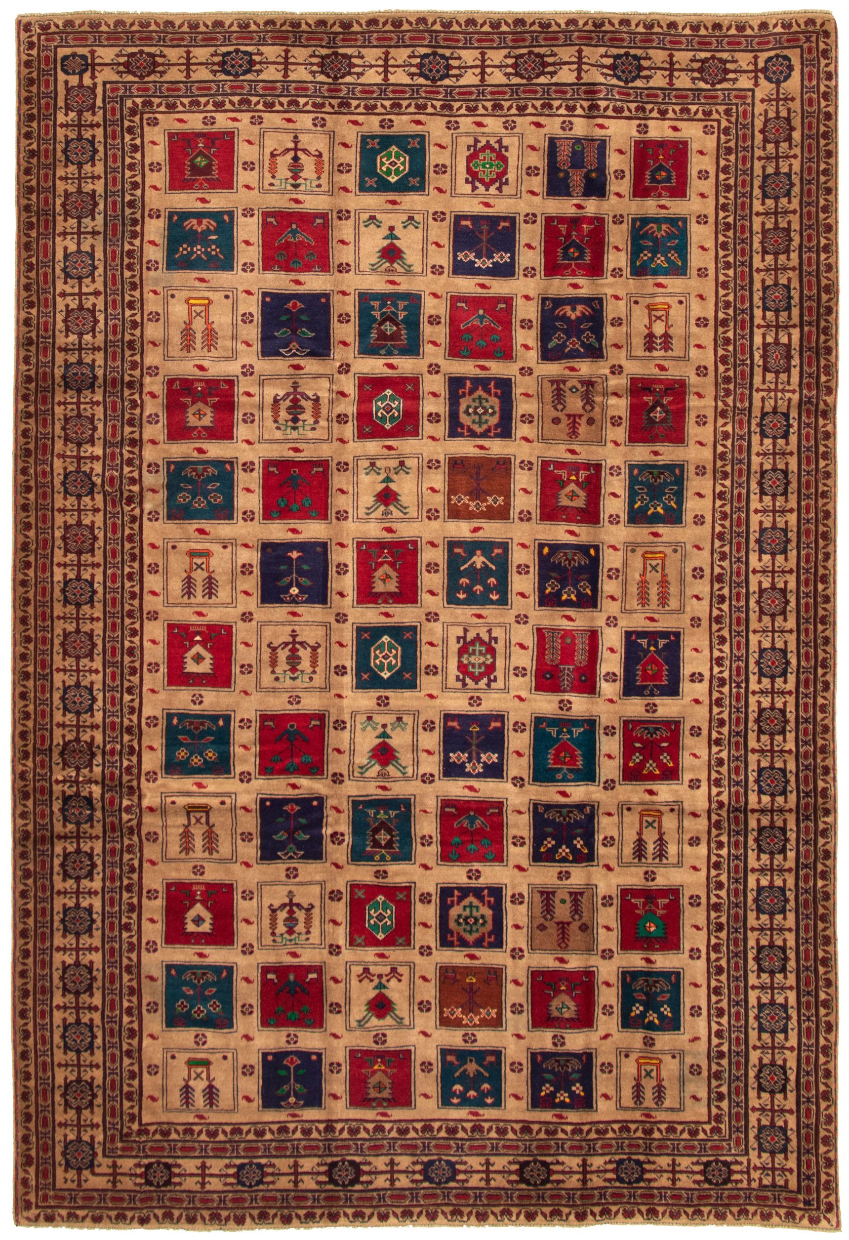 Hand-knotted Rizbaft Tan Wool Rug 6'9" x 9'10" Size: 6'9" x 9'10"  