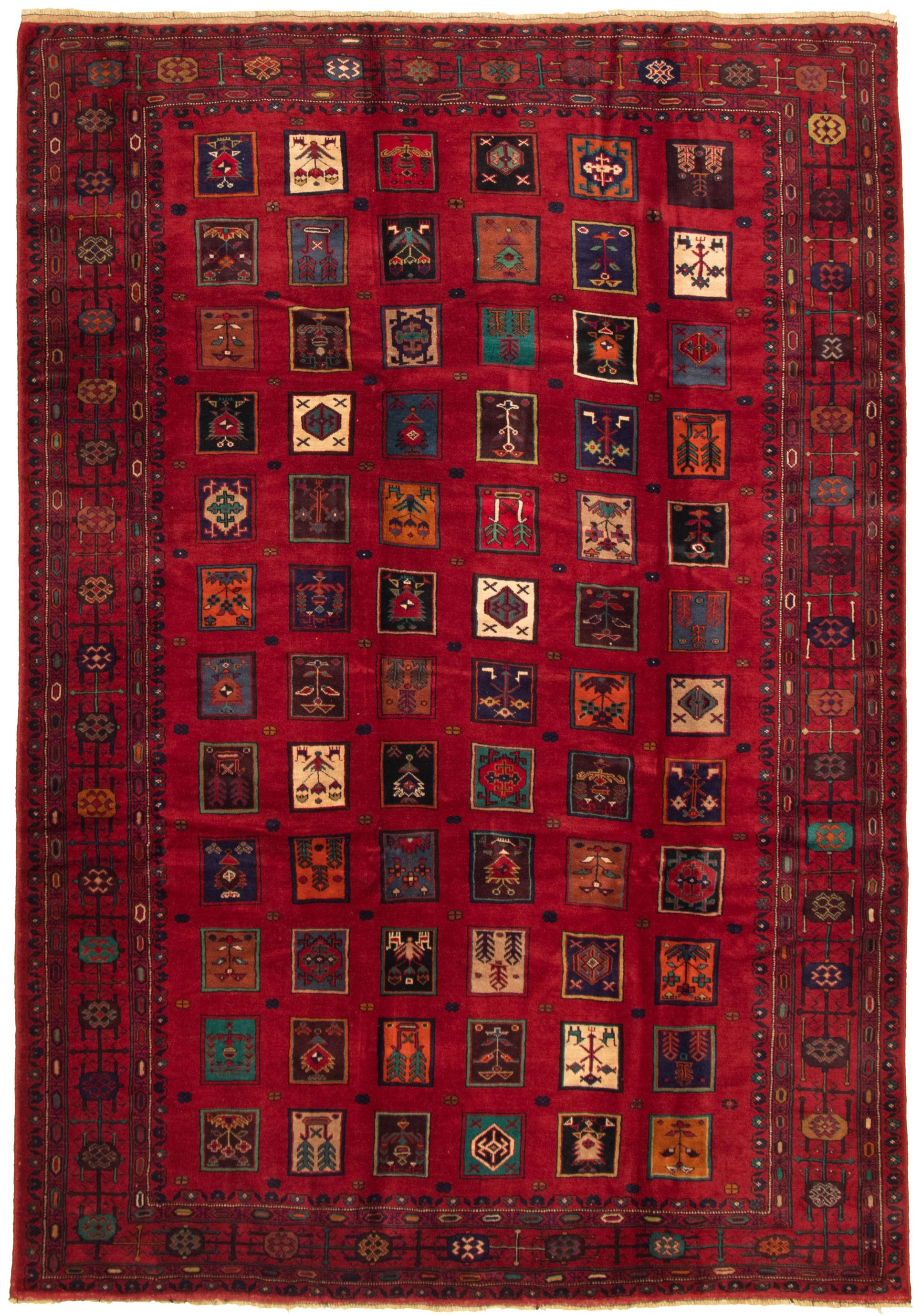 Hand-knotted Rizbaft Red Wool Rug 6'11" x 9'10"  Size: 6'11" x 9'10"  