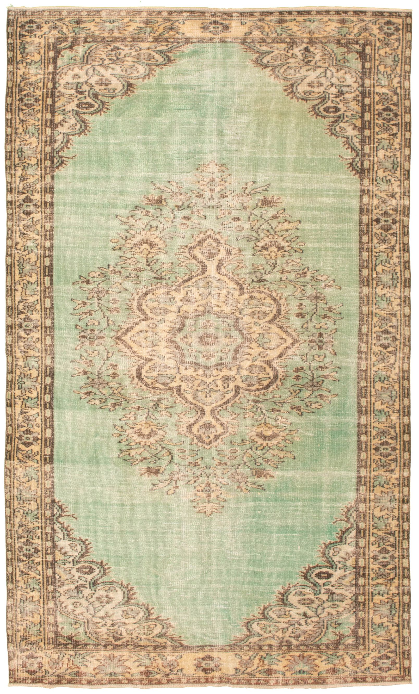 Hand-knotted Anatolian Vintage Light Green Wool Rug 5'7" x 9'7" Size: 5'7" x 9'7"  