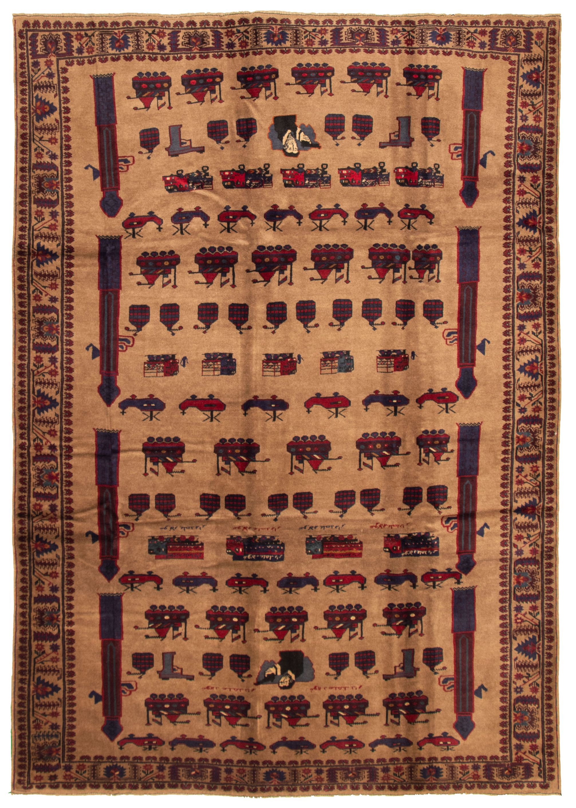 Hand-knotted Rare War Tan Wool Rug 6'11" x 9'6"  Size: 6'11" x 9'6"  