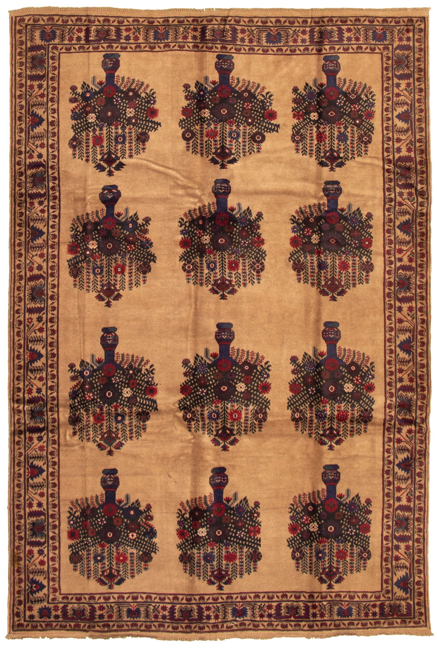 Hand-knotted Rizbaft Tan Wool Rug 6'7" x 9'10" Size: 6'7" x 9'10"  